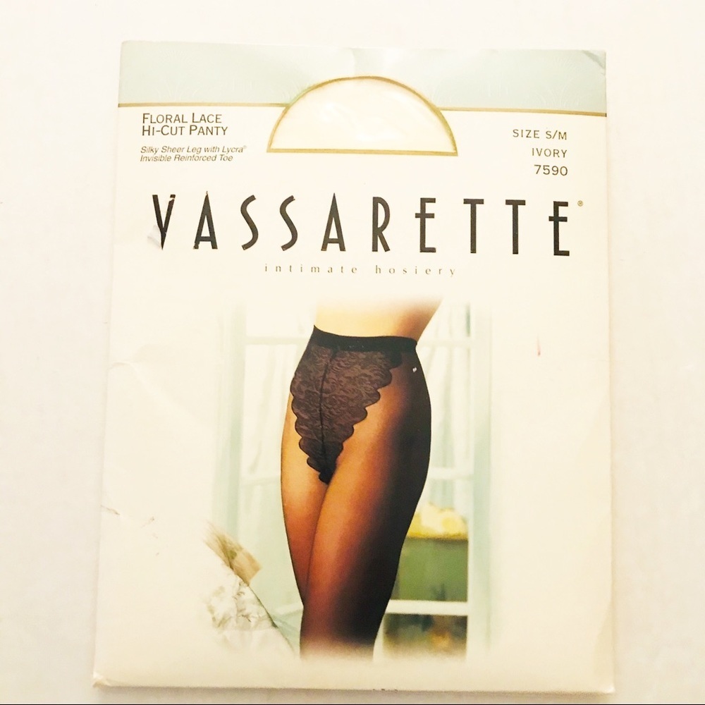 VASSARETTE FLORAL LACE HI CUT PANTY PANTYHOSE S/M - Picture 4 of 9